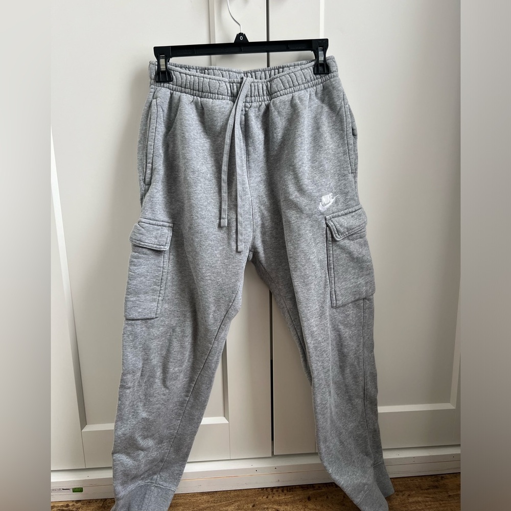 Nike Cotton Cargo Sweatpants Tie Waist Drawstring Cargo Pants Grey Sweatpants S